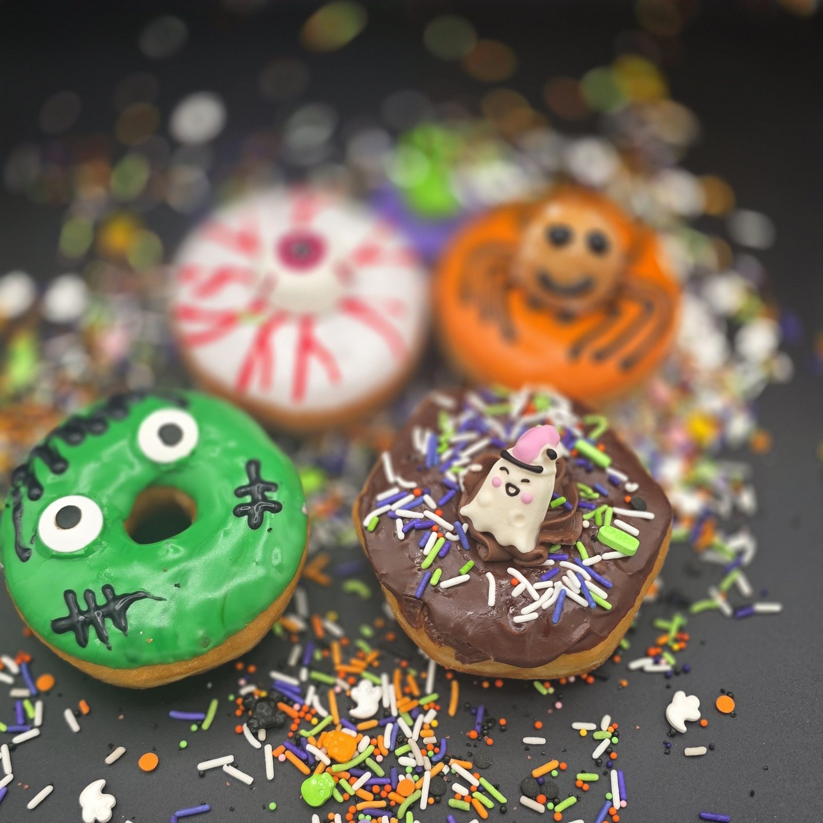 Frankenstein, spider and eyeball donuts